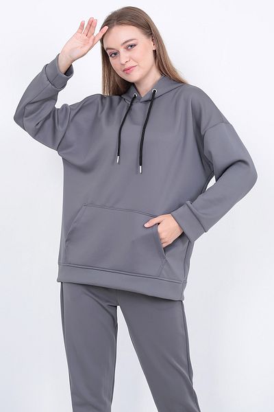 Lamirella Women's Anthracite Scuba Hooded Sweatshirt Oversize extra long