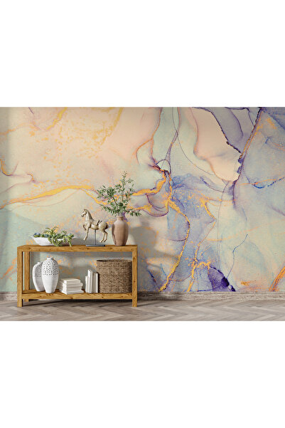 Plustablo Doğal Mermer Görünümlü Krem Bej Duvar Kağıdı, Soyut Natural Duvar Kağıdı, Yatak Odası Duvar Kağıdı