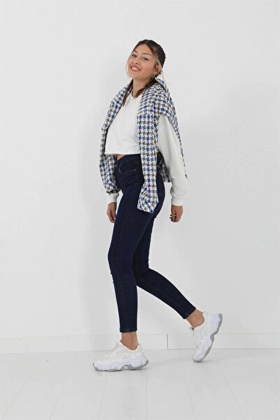 byhaziran butik Liliac Albastru închis talie înaltă picior skinny blugi skinn...