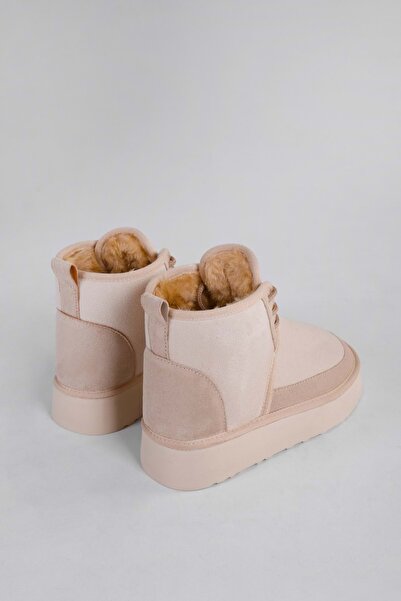 Shoeberry Női buggies bézs szőrös belső rövid velúr lapos csizma bézs textil