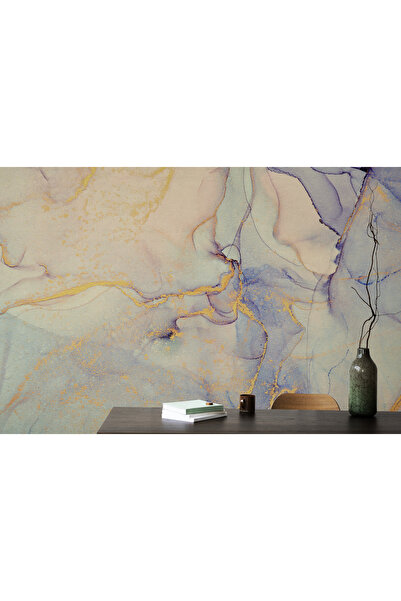 Plustablo Doğal Mermer Görünümlü Krem Bej Duvar Kağıdı, Soyut Natural Duvar Kağıdı, Yatak Odası Duvar Kağıdı