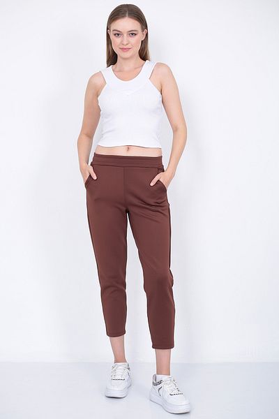 Lamirella Women's Brown High Waist Carrot Cut Scuba Trousers