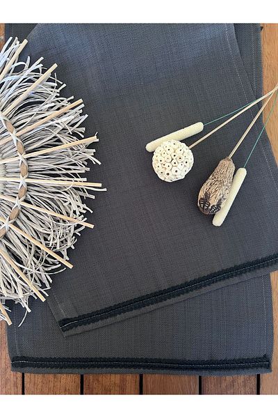 desen izmir Linen Linen, Jute Texture, Anthracite Color Square Runner Blanket