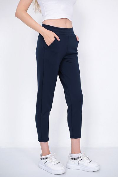 Lamirella Women's Navy Blue High Waist Carrot Cut Scuba Trousers