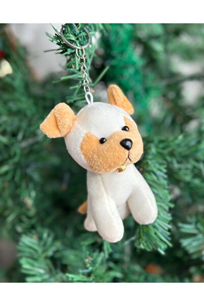 QUEEN AKSESUAR هدية جديدة فاخرة مستوردة من القطيفة اللطيفة على شكل جرس لعبة الكلب سلسلة مفاتيح على شكل جرو زخرفة شجرة الصنوبر باللون الأبيض