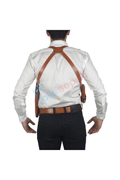 Polis Sepeti Dik Desenli Deri Koltuk Altı Tabanca Kılıfı Çift Şarjörlüklü Taba-Universal