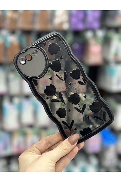 Go Aksesuar حافظة بتصميم توليب أسود متوافقة مع هاتف iPhone 7 PLUS و8 PLUS