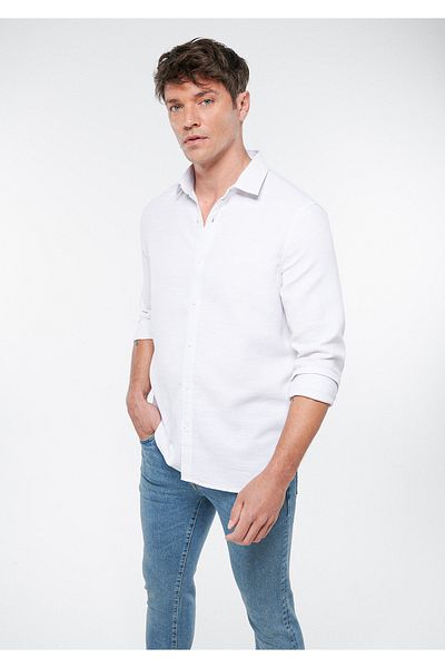 Mavi Vyšívaná bílá košile Slim Fit / Slim Fit 0210330-70080
