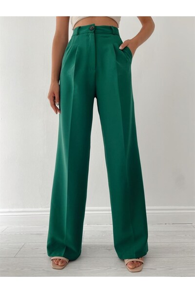 BYzıt Women's High Waist Green Palazzo Trousers