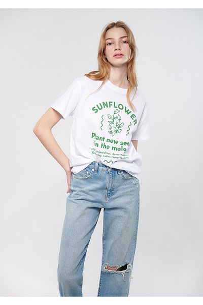 Mavi Tricou alb cu imprimeu floarea soarelui, cu croiala normală / croială normală 1611287-70057