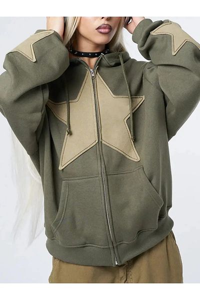 Gofeel Y2K Star Detail Oversize Cardigan with Pockets