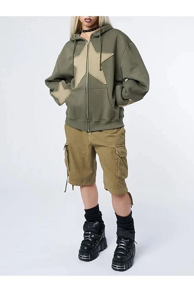 Gofeel Y2K Star Detail Oversize Cardigan with Pockets