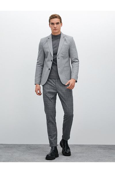 Koton Jachetă Blazer Buzunar Dublu Slim Fit Texturat Mono Guler