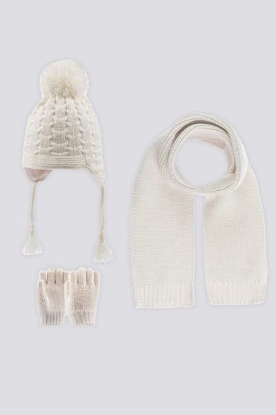 U.S. Polo Assn. Baby Girl Ecru Scarf-Beanie-Glove Set