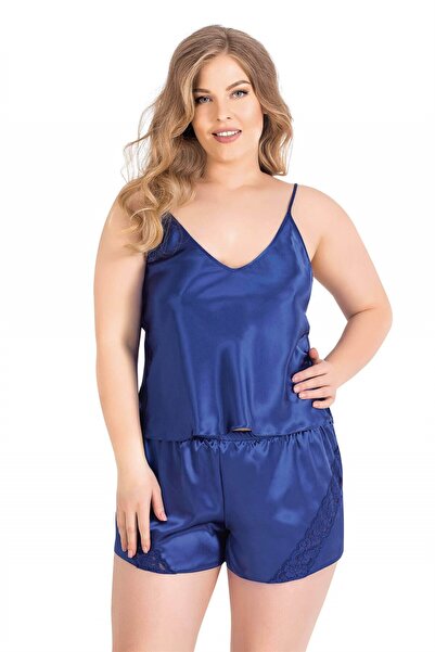 PRIMODA Ženski set satenskih babydoll šortsa veće veličine Kobalt plava