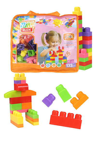 Toyaş بلاي بلوكس ألعاب البناء 133 قطعة بألوان زاهية مجموعة مكعبات كبيرة مع حقيبة 2984