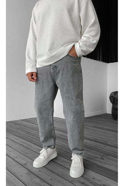 Z1MAN Gray Acid Washed Relax Fit Jean Trousers
