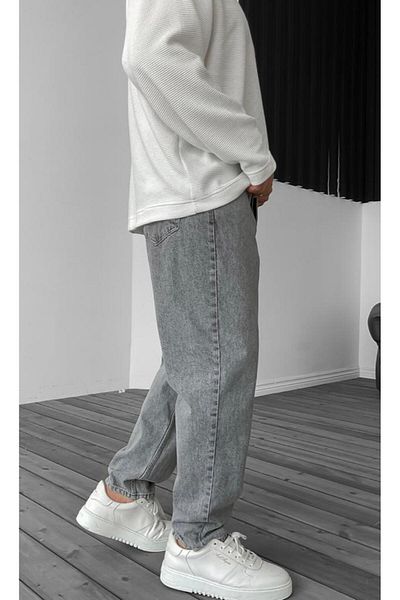 Z1MAN Gray Acid Washed Relax Fit Jean Trousers
