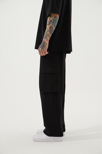 Machinist Ανδρικό φαρδύ μαύρο παντελόνι Cargo Pocket Oversize