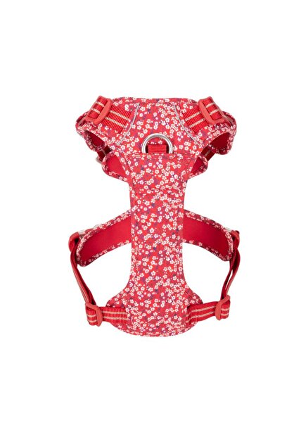 True Love Çiçek Desenli, Alüminyum D-halkalı, Ergonomik Kırmızı Göğüs Tasması