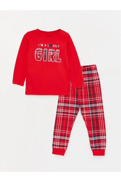 LC Waikiki LCW baby Crew Neck Long Sleeve Printed Baby Girl Pajama Set