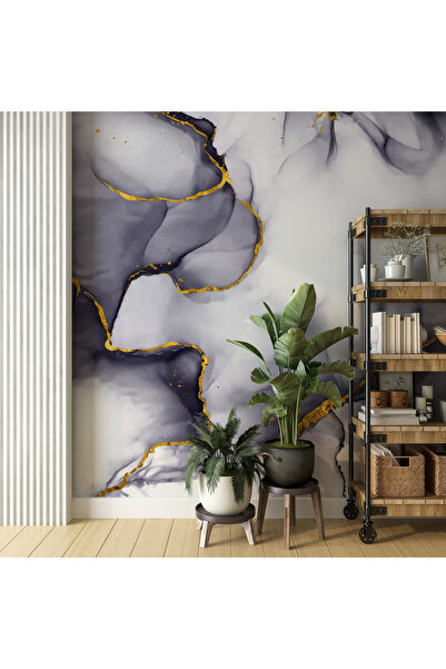 Plustablo Doğal Mermer Görünümlü Mor Duvar Kağıdı, Soyut Duvar Kağıdı, Otelle...