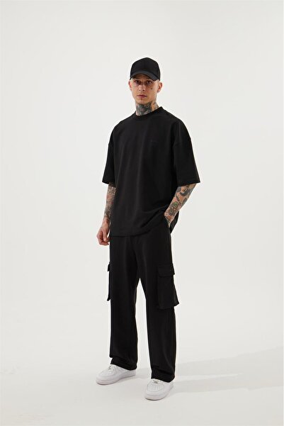 Machinist Men's Oversize Baggy Black Sweatpants with Cargo Pockets