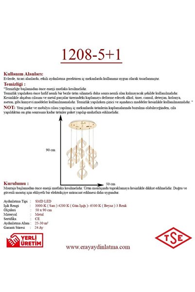 Eray Aydınlatma 1208-5+1 6 Li Sarı Led Avize