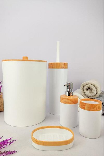 Digithome Mailine 5 Piece Wooden Look Bathroom Set White – Ckr3194 C320.025