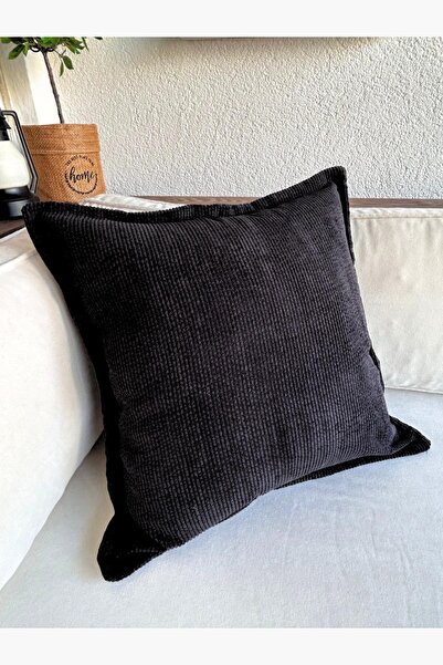 Bc Home Siyah Corduroy Kare Kırlent Kılıfı Fitilli Kadife 43 x 43 cm , İskand...