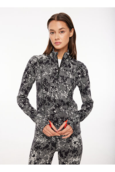 Discovery Expedition Gri Kadın Dik Yaka Desenli Sweatshirt D3WL-SWT20