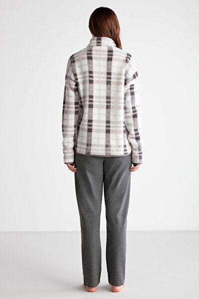 U.S. Polo Assn. Κορυφαίο 100% Fleece καρό με φερμουάρ στο κάτω μέρος μονόχρωμες τσέπες και βαμβακερές χειμερινές πιτζάμες