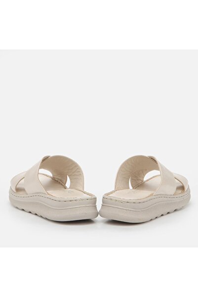 Hotiç Genuine Leather Beige Women's Slippers