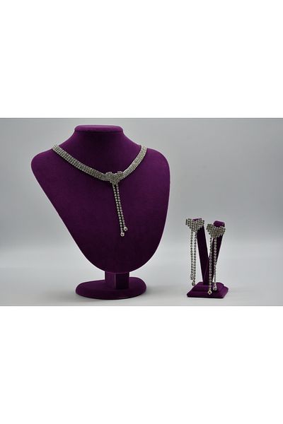 VENTUS ACCESSORIES White Jewelled Crystal Bridal Evening Dress Set - Necklace and Earrings