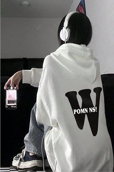MODAGEN Λευκό φούτερ Unisex W Pomn με κουκούλα με κουκούλα