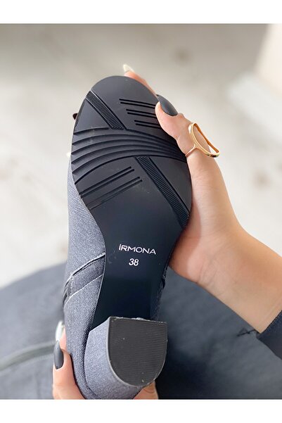 irmona Felipe Jean Gri Kot Diz Altı Fermuarlı Topuklu Çizme