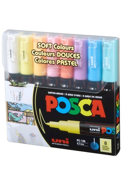 Uni مجموعة UNI POSTER MARKER POSCA PC-1M/8C SC SOFT COLOR 8 قطع