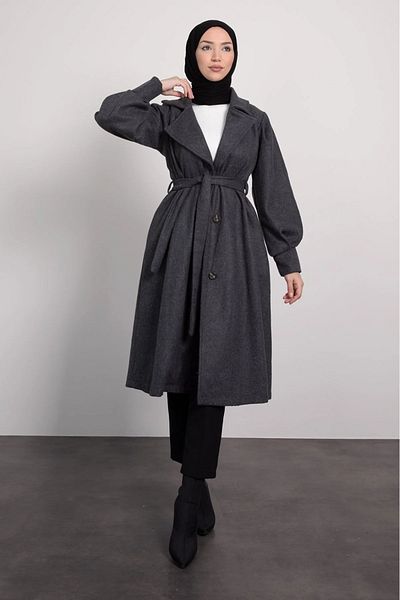 HB MODA COLLECTİON Μπουφάν με μπαλόνι με γιακά με κασμίρ Hijab παλτό