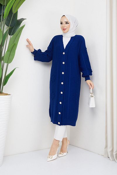 Pamuk Butik Women's Braided Patterned Buttoned Knitwear Cardigan