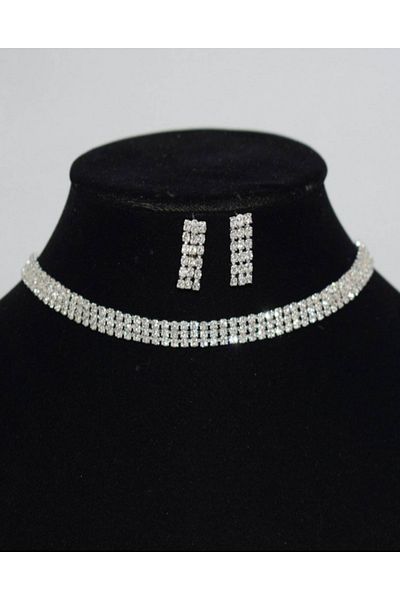 muptejewelry 3 Rows Zircon Stone Earrings Necklace Set
