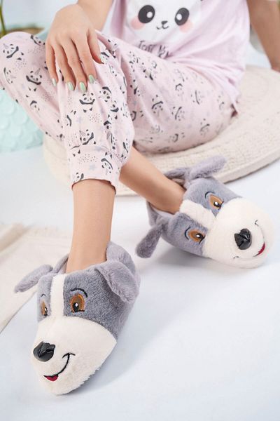 AlbiShoes Χειμερινές βελούδινες μπότες για το σπίτι με χαριτωμένη φιγούρα σκύλου - Παντόφλες μαλακής σόλας (30-40)
