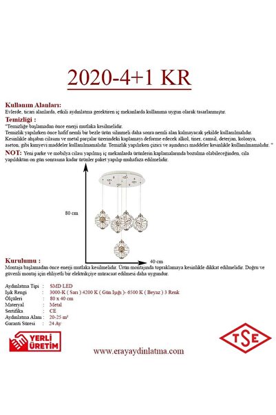 Eray Aydınlatma 2020-4+1 5li Krom Sarkıt Led Avize