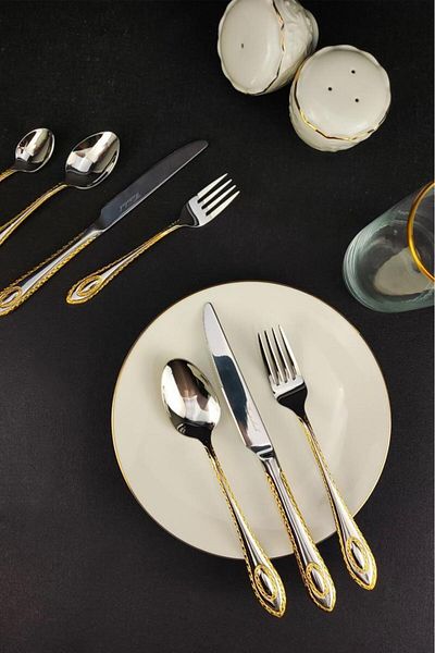 Digithome Winterbach 6 Person 42 Piece Stainless Steel Fork Spoon Knife Set Gold C320.139