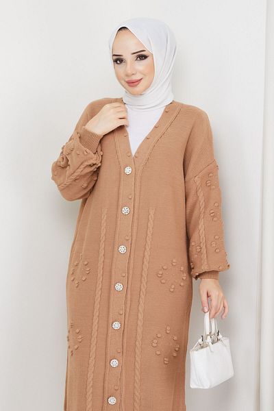 Pamuk Butik Γυναικεία Πλεκτή Ζακέτα με Πλεκτό Μοτίβο με Κουμπιά