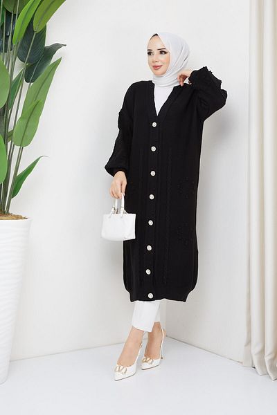 Pamuk Butik Γυναικεία Πλεκτή Ζακέτα με Πλεκτό Μοτίβο με Κουμπιά