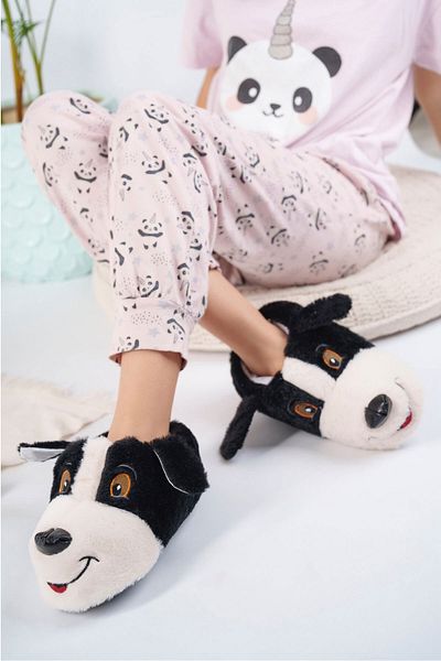 AlbiShoes Χαριτωμένο σκυλί με φιγούρες ζώων, βελούδινες μαλακές σόλες για το σπίτι, χειμερινές παντόφλες (30-40)