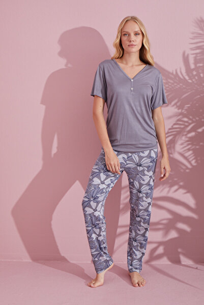 pijamacity 3'lü SET | Kışlık Kadın Gri Sabahlık Takımı