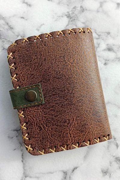 Fildişi Aksesuar Handmade Women's Wallet Vegan Leather Dark Brown Color with Floral Bird Image