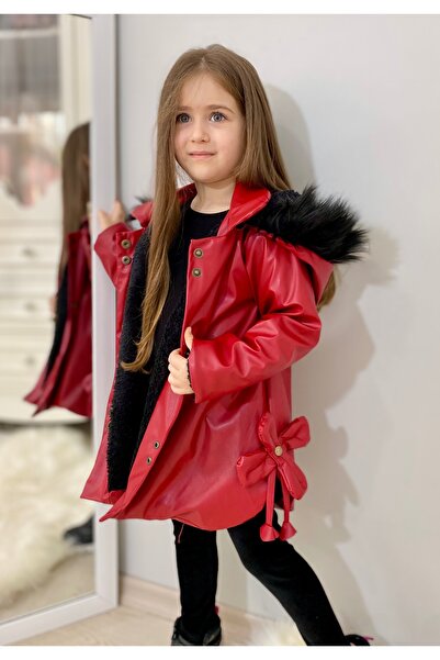 Milon Moda Detaliu floral, piele artificială, haină cu glugă cu fixare și det...