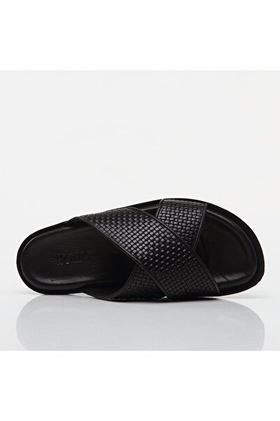 Hotiç Black Genuine Leather Men's Slippers